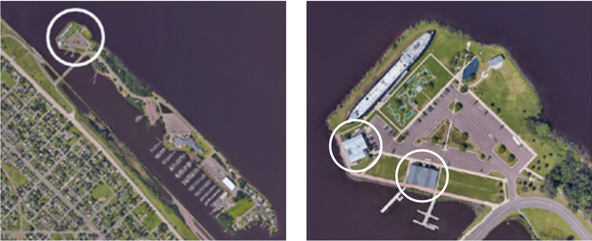 Two images of the Lake Superior National Estuarine Research Reserve facilities on Baker Island.