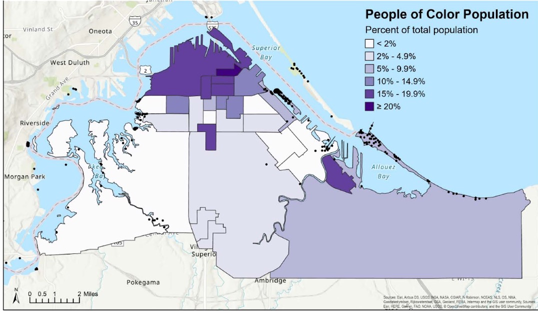 Map Displaying the Population of People of Color Within the Estuary